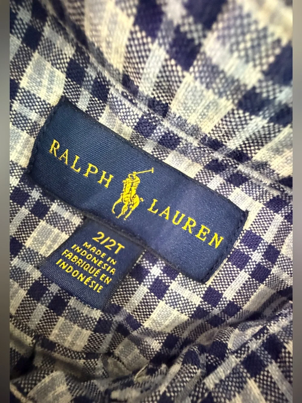 Polo Ralph Lauren Boys 2T Blue Navy White Plaid Button Down Shirt 100% Cotton